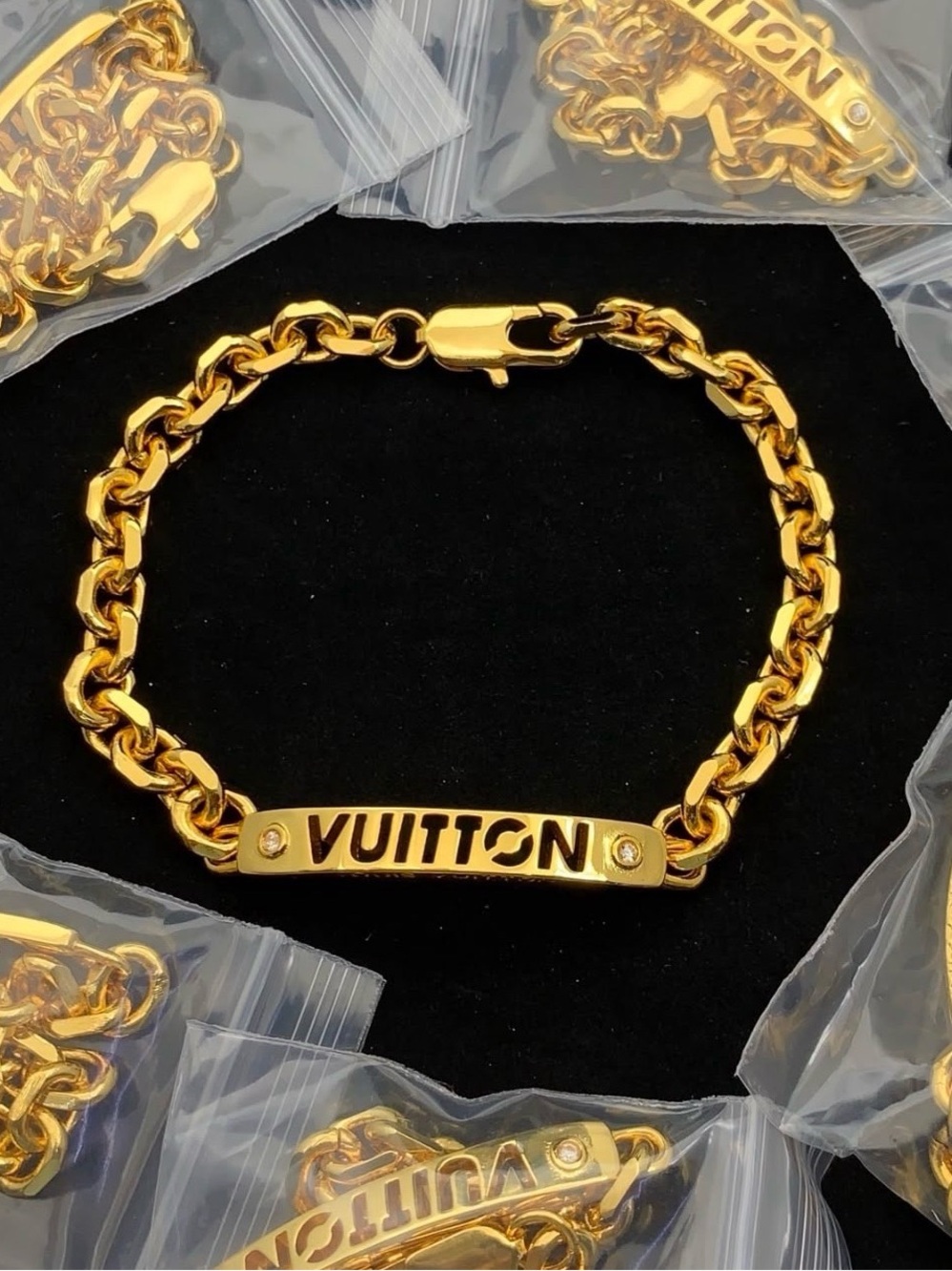 Designer-Inspired Vuitton Gold & Silver Tone Chain Bracelet